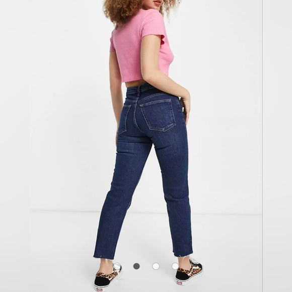 Topshop Raw Hem straight Leg High Rise Jeans in Indigo Size 26 - Picture 2 of 15